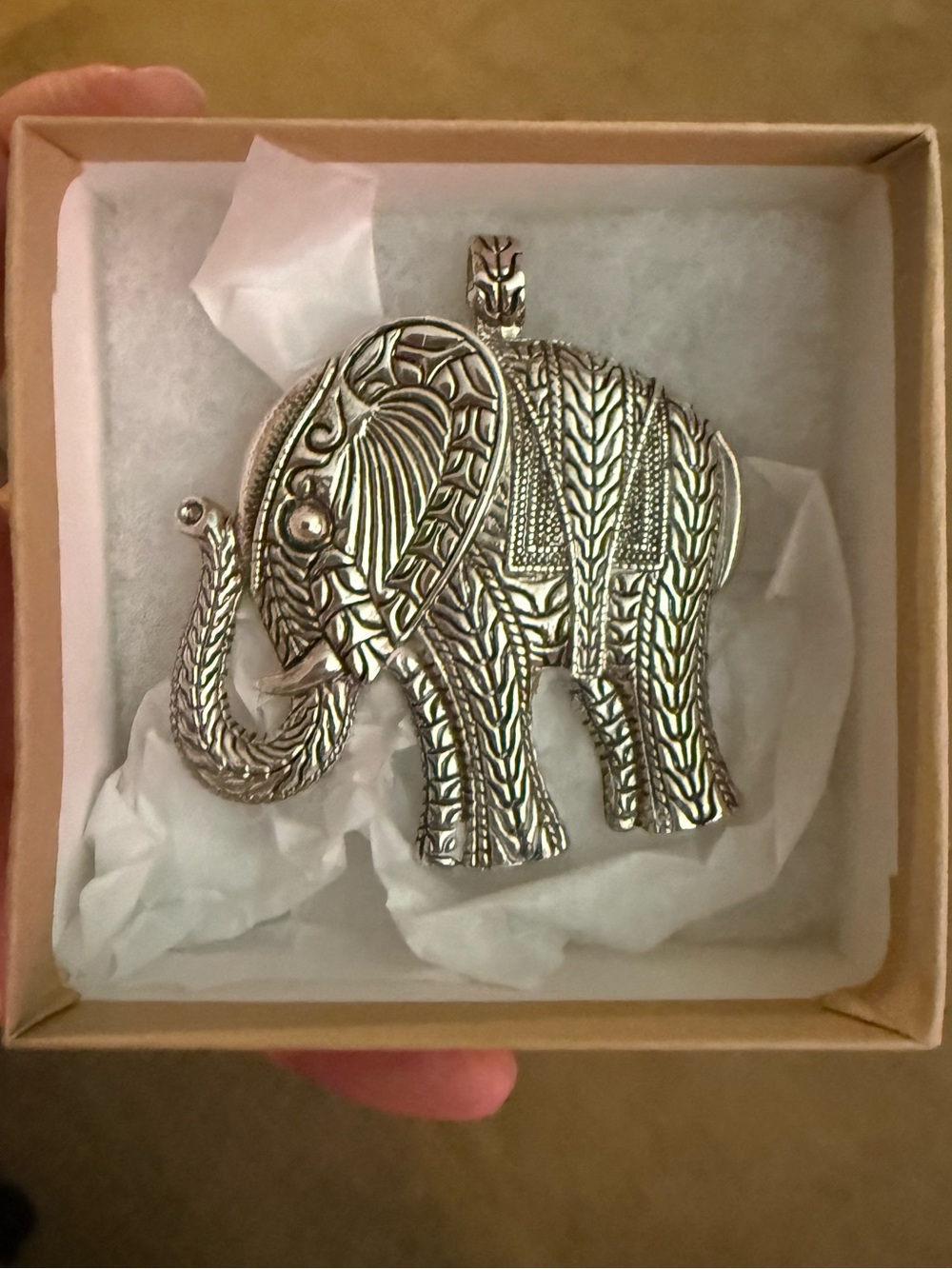 Intricate Silver Elephant Pendant or Brooch pin